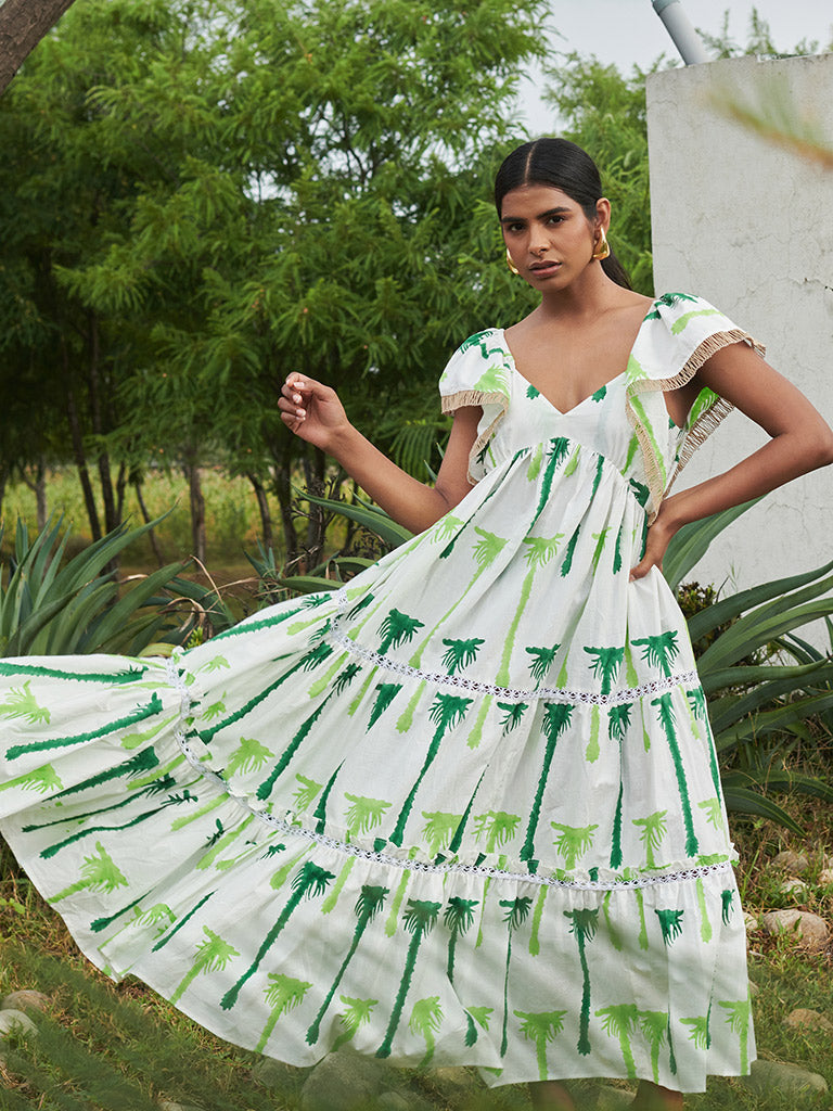 Coast Tier Dress | Womens Printed Cotton Maxi Dress | Khajoor