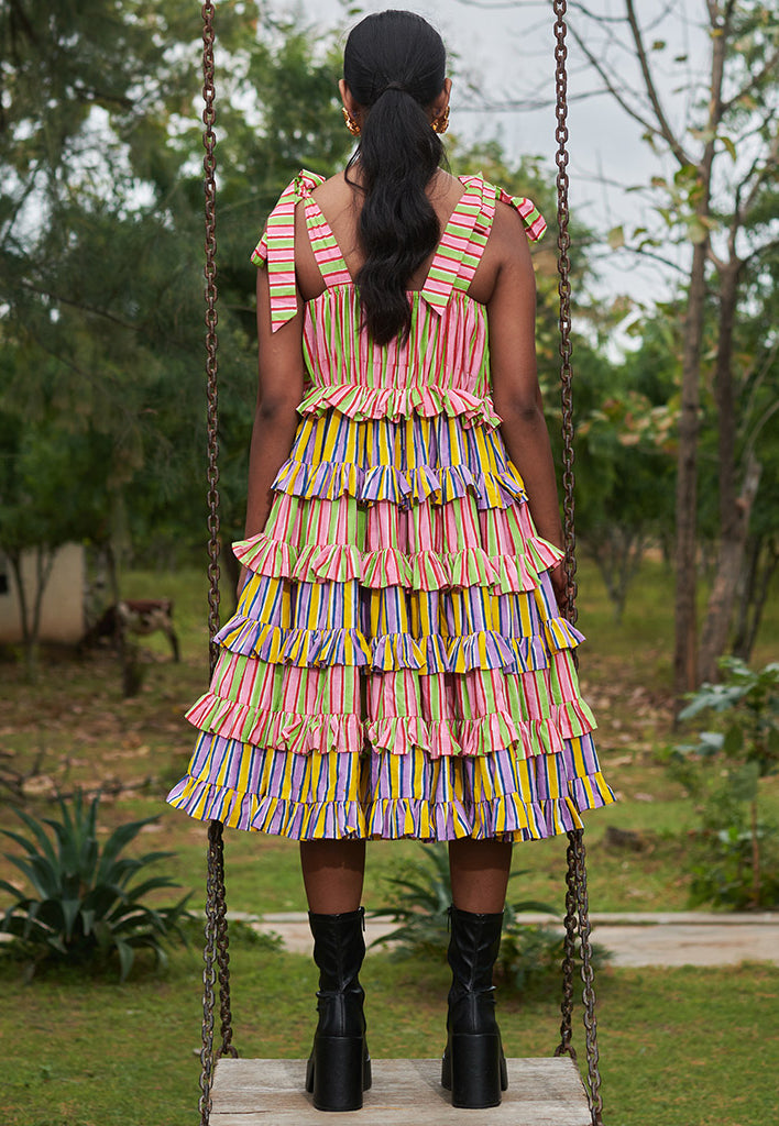 Bonbon Stripes Frilly Dress DRESSES Khajoor