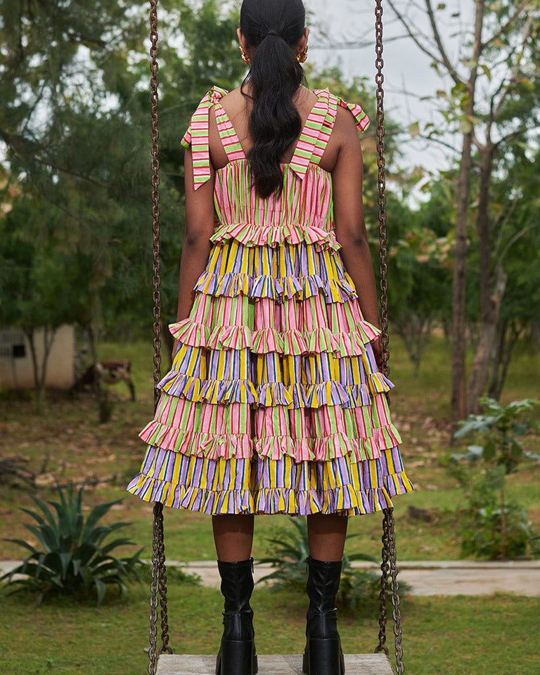 Bonbon Stripes Frilly Dress DRESSES Khajoor