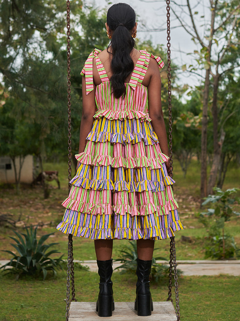 Bonbon Stripes Frilly Dress DRESSES Khajoor