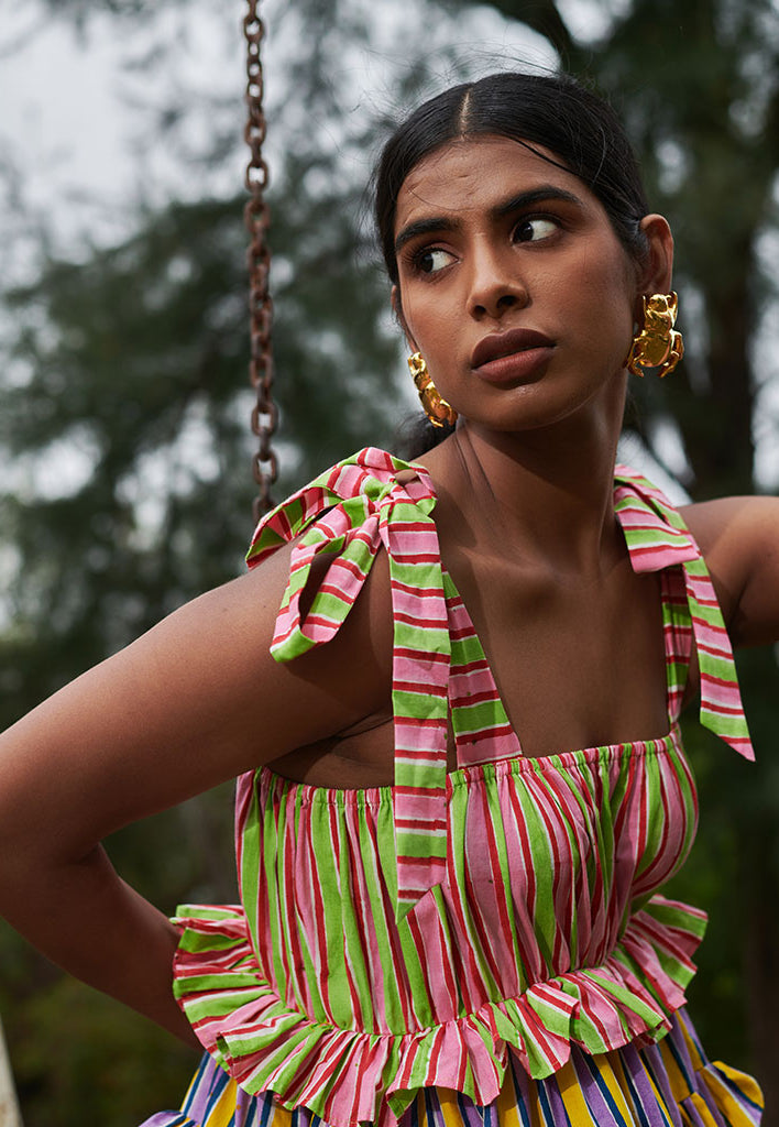 Bonbon Stripes Frilly Dress DRESSES Khajoor