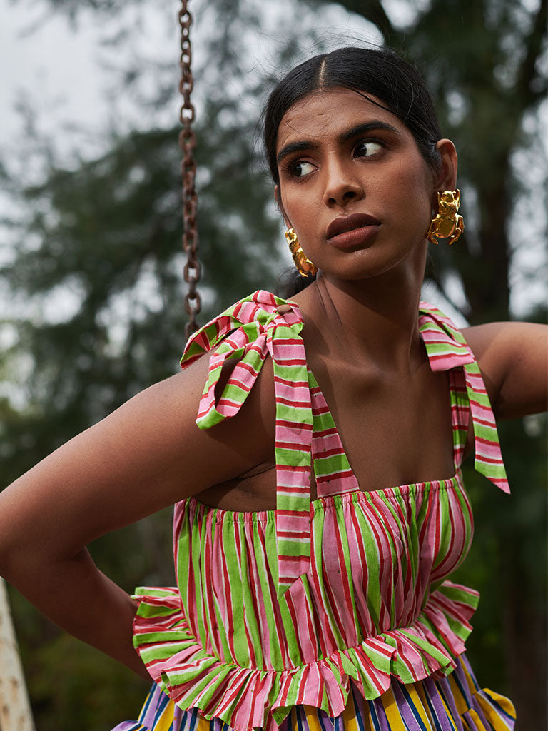 Bonbon Stripes Frilly Dress DRESSES Khajoor