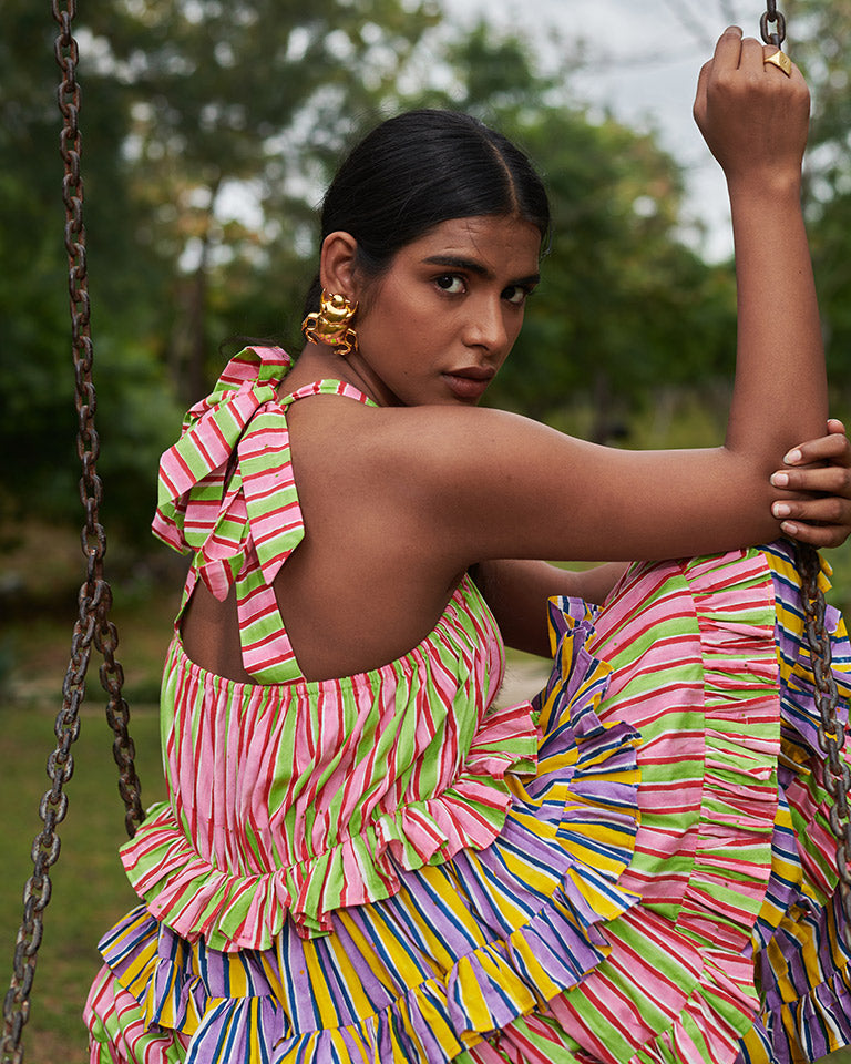 Bonbon Stripes Frilly Dress DRESSES Khajoor