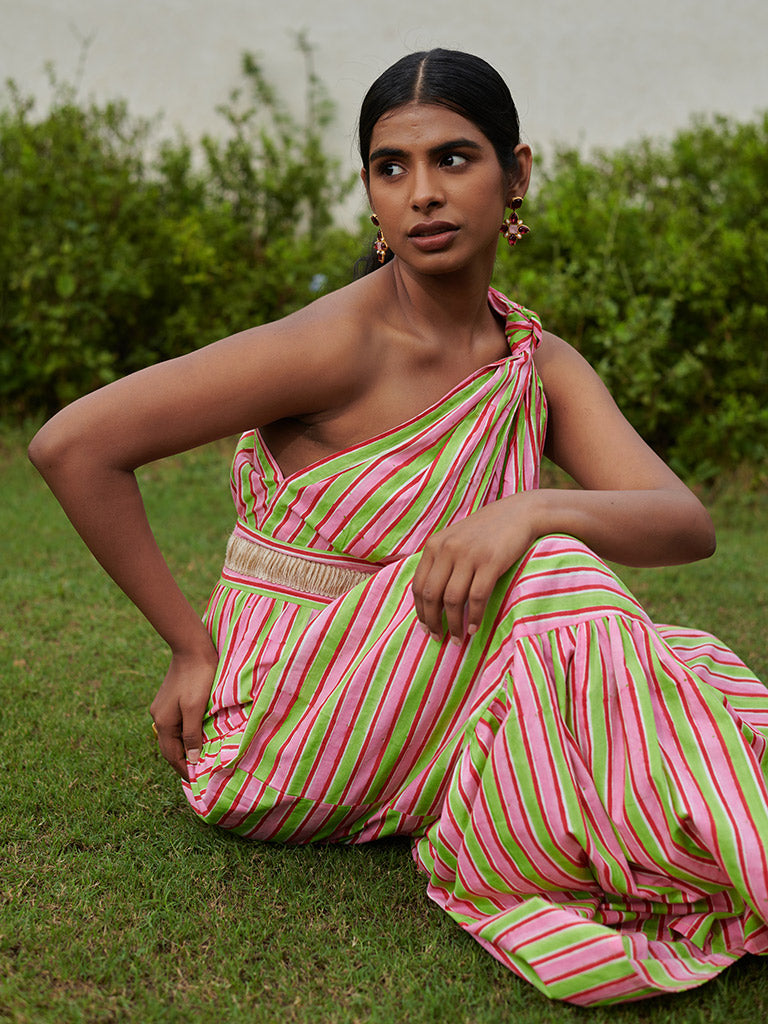 Lollipop Striper One Shoulder Dress DRESSES Khajoor