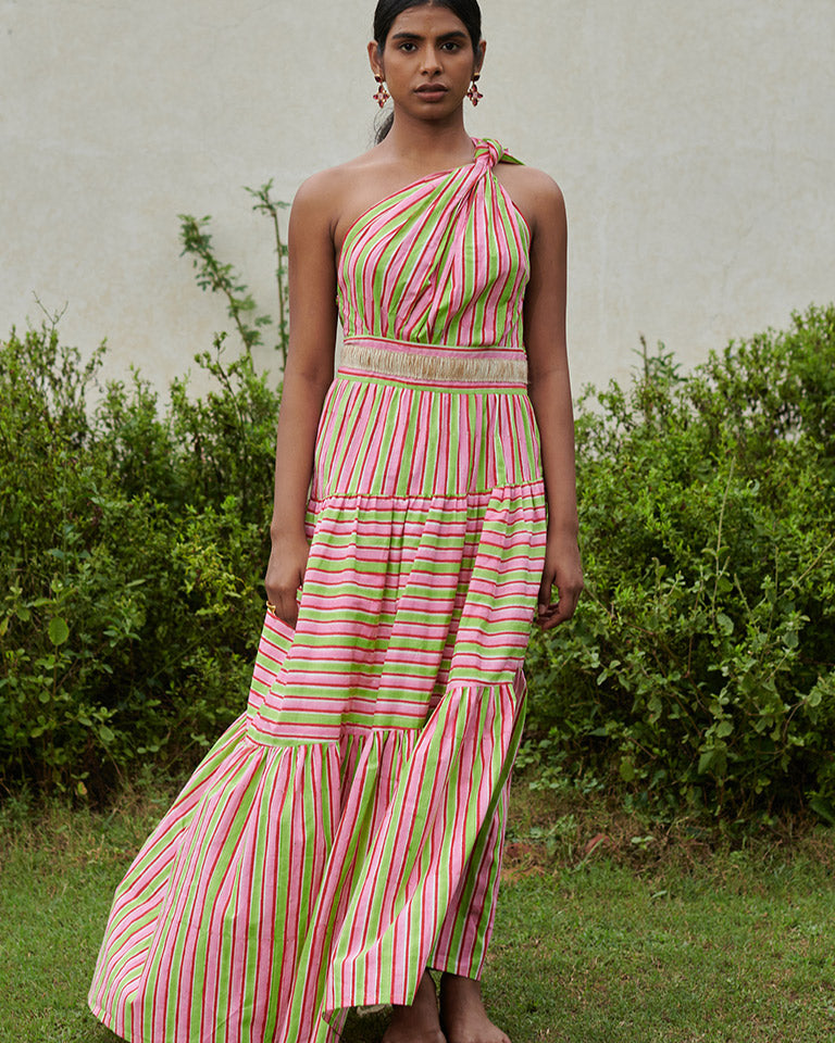 Lollipop Striper One Shoulder Dress DRESSES Khajoor