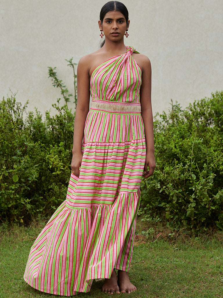 Lollipop Striper One Shoulder Dress DRESSES Khajoor