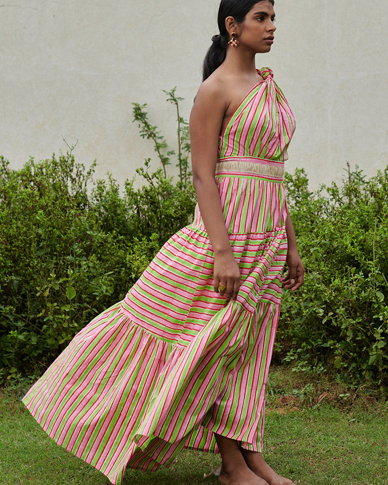 Lollipop Striper One Shoulder Dress DRESSES Khajoor