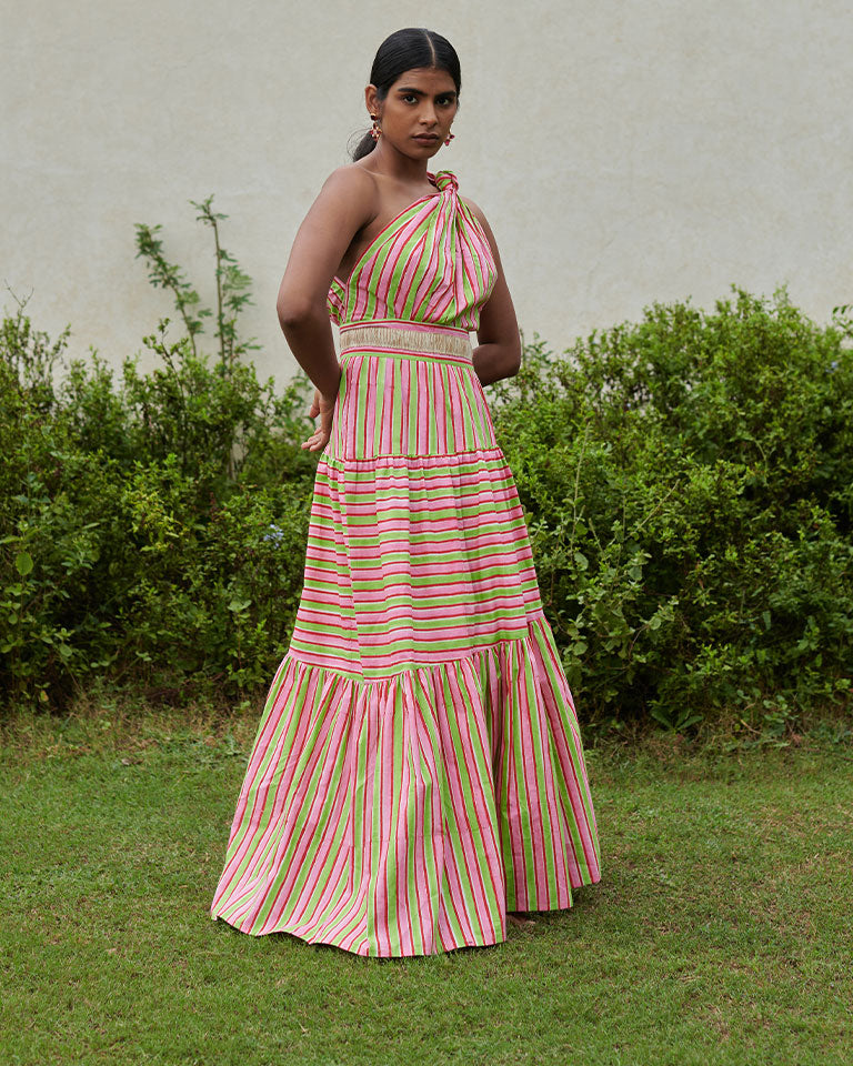 Lollipop Striper One Shoulder Dress DRESSES Khajoor