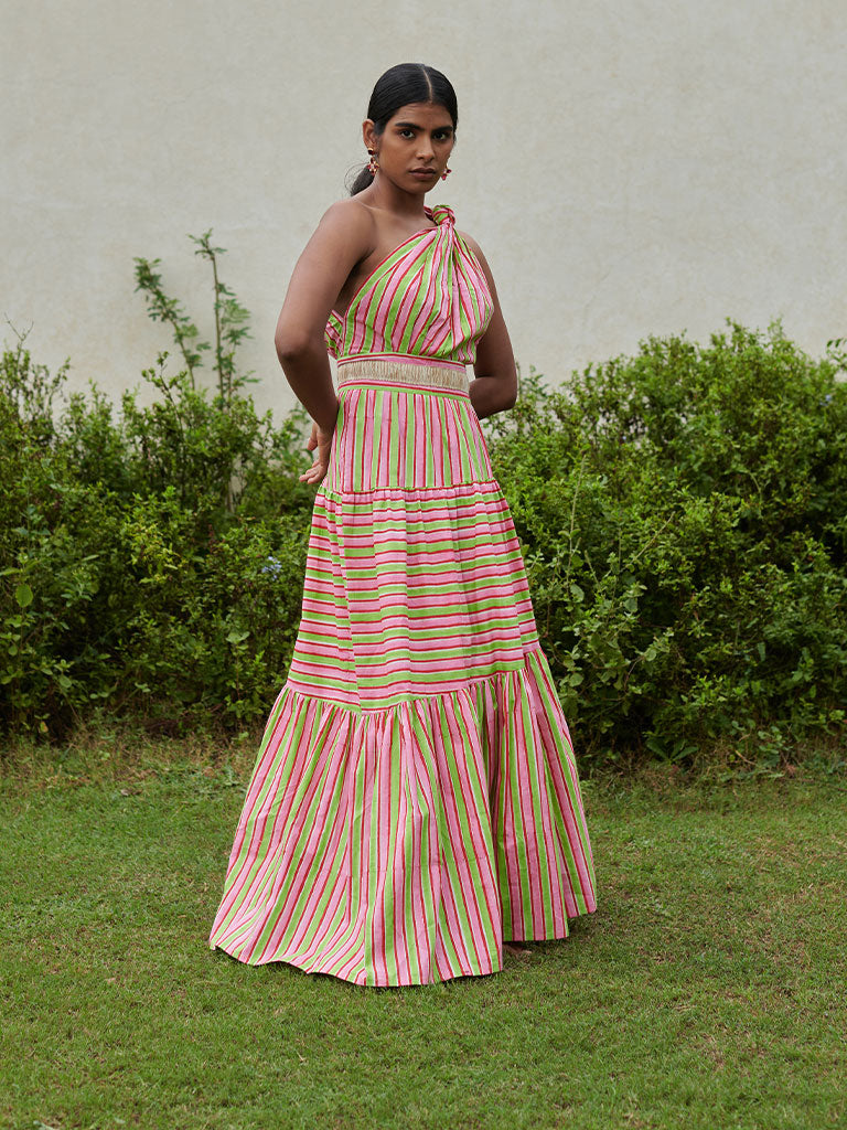 Lollipop Striper One Shoulder Dress DRESSES Khajoor