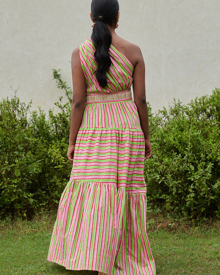 Lollipop Striper One Shoulder Dress DRESSES Khajoor