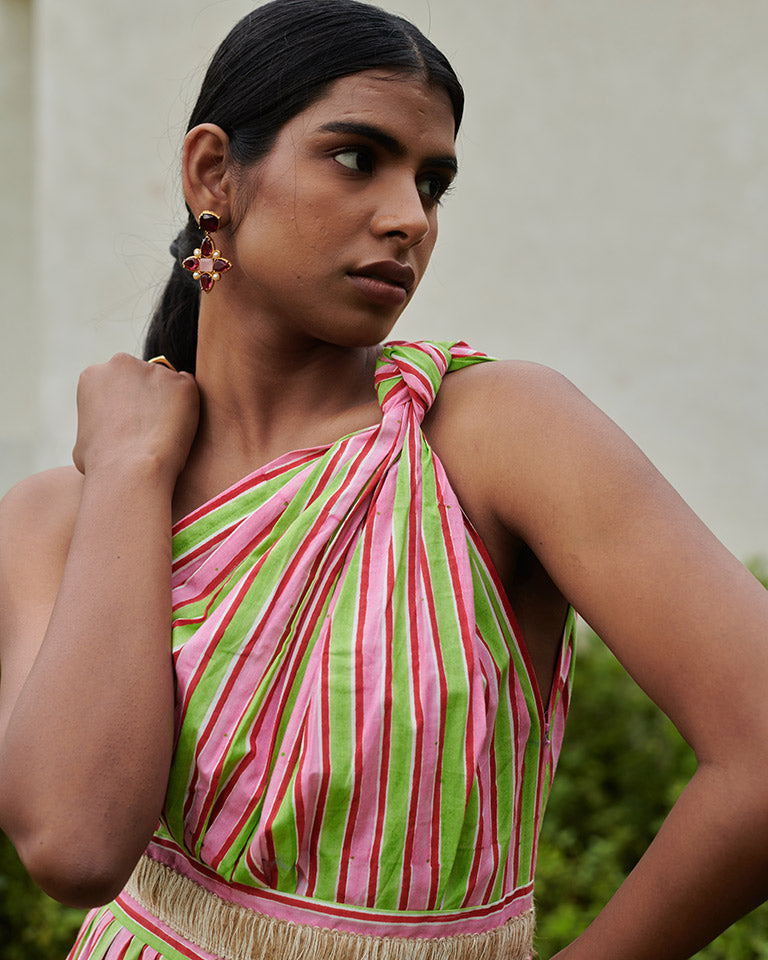 Lollipop Striper One Shoulder Dress DRESSES Khajoor