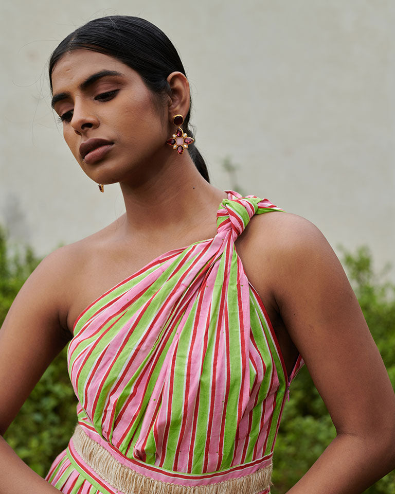 Lollipop Striper One Shoulder Dress DRESSES Khajoor