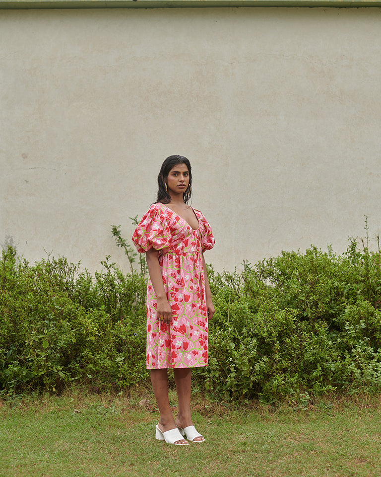 Le Blush Fleur Pleated Midi Dress DRESSES Khajoor