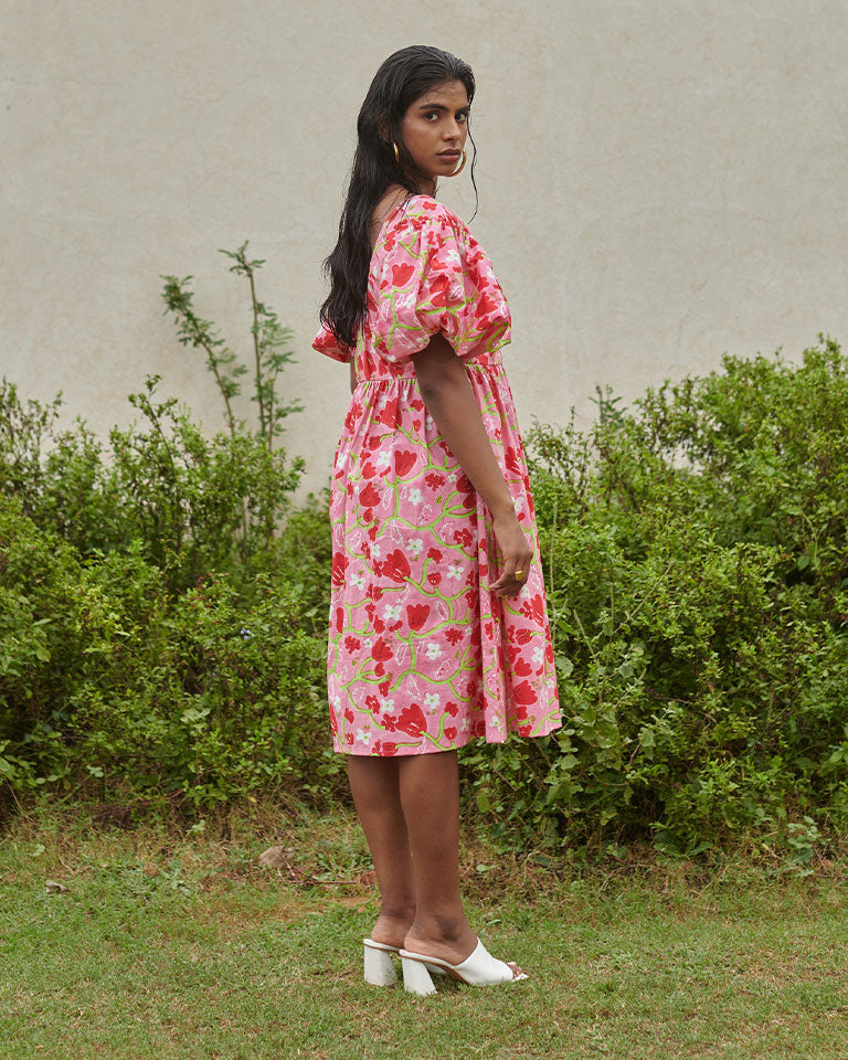 Le Blush Fleur Pleated Midi Dress DRESSES Khajoor