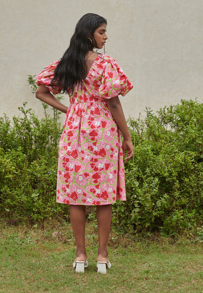 Le Blush Fleur Pleated Midi Dress DRESSES Khajoor