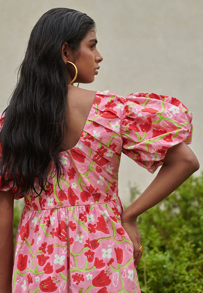 Le Blush Fleur Pleated Midi Dress DRESSES Khajoor