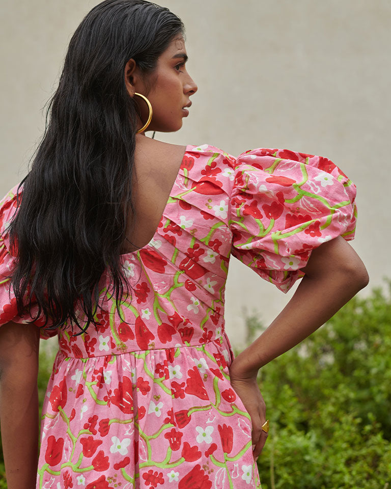 Le Blush Fleur Pleated Midi Dress DRESSES Khajoor