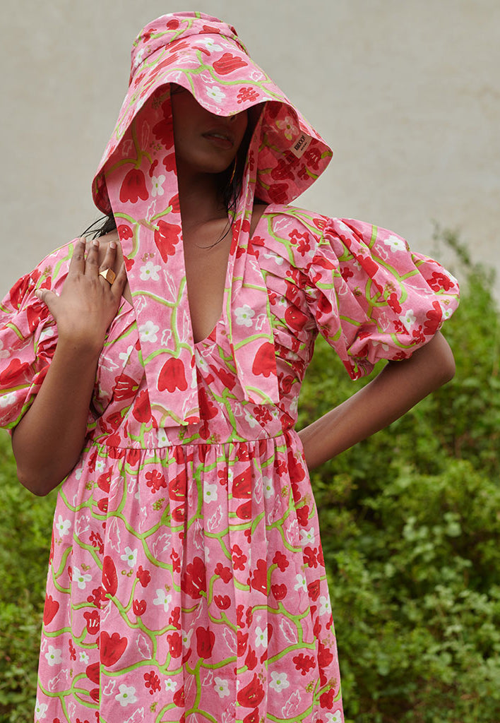 Le Blush Fleur Pleated Midi Dress DRESSES Khajoor