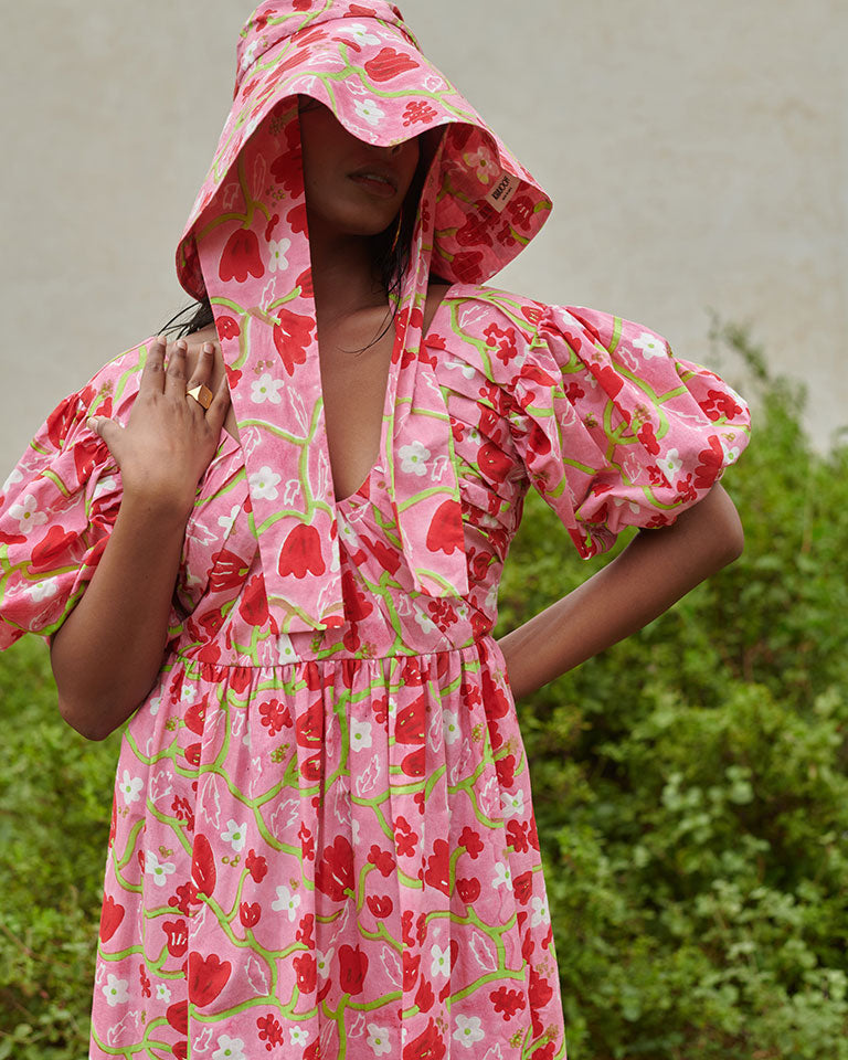 Le Blush Fleur Pleated Midi Dress DRESSES Khajoor