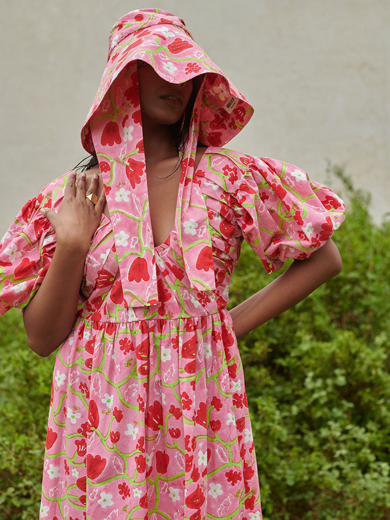 Le Blush Fleur Pleated Midi Dress DRESSES Khajoor