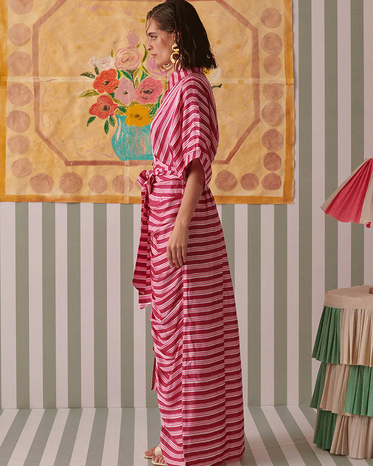 Blush Stripes Draped Shirt Dress DRESSES Khajoor