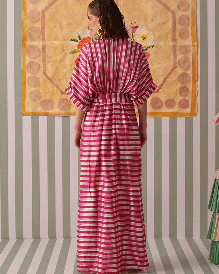 Blush Stripes Draped Shirt Dress DRESSES Khajoor