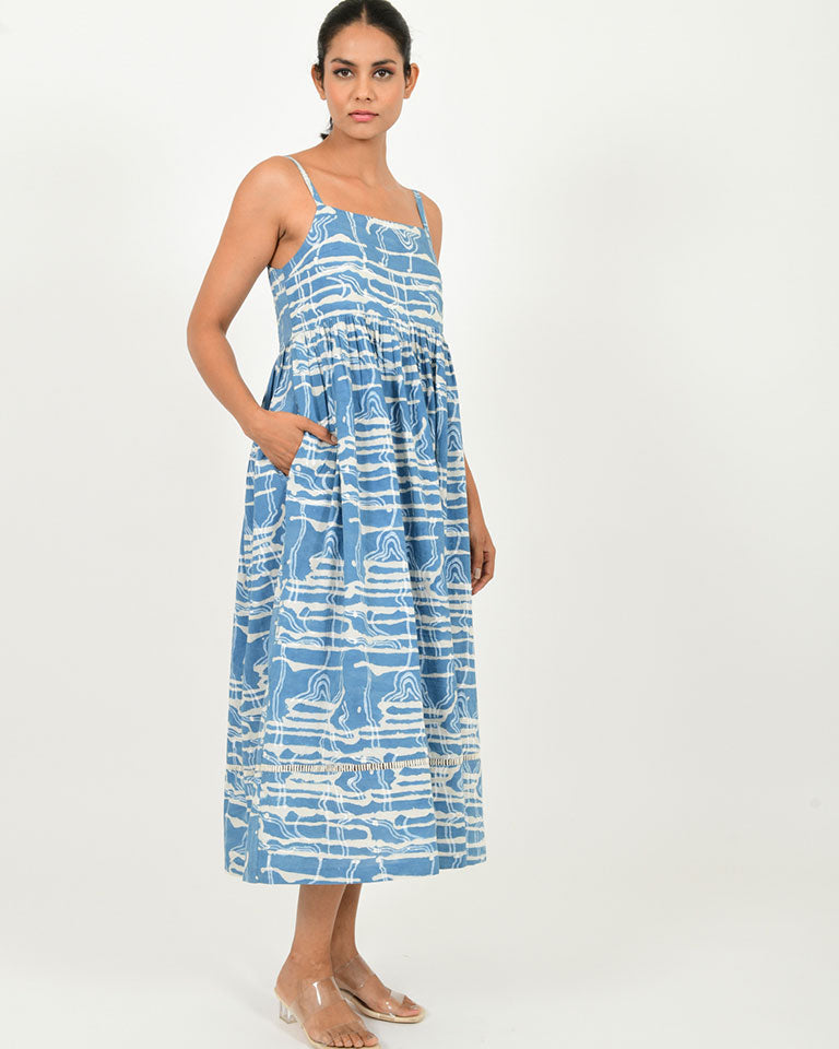 Indigo Splash Gather Dress DRESSES Rias Jaipur