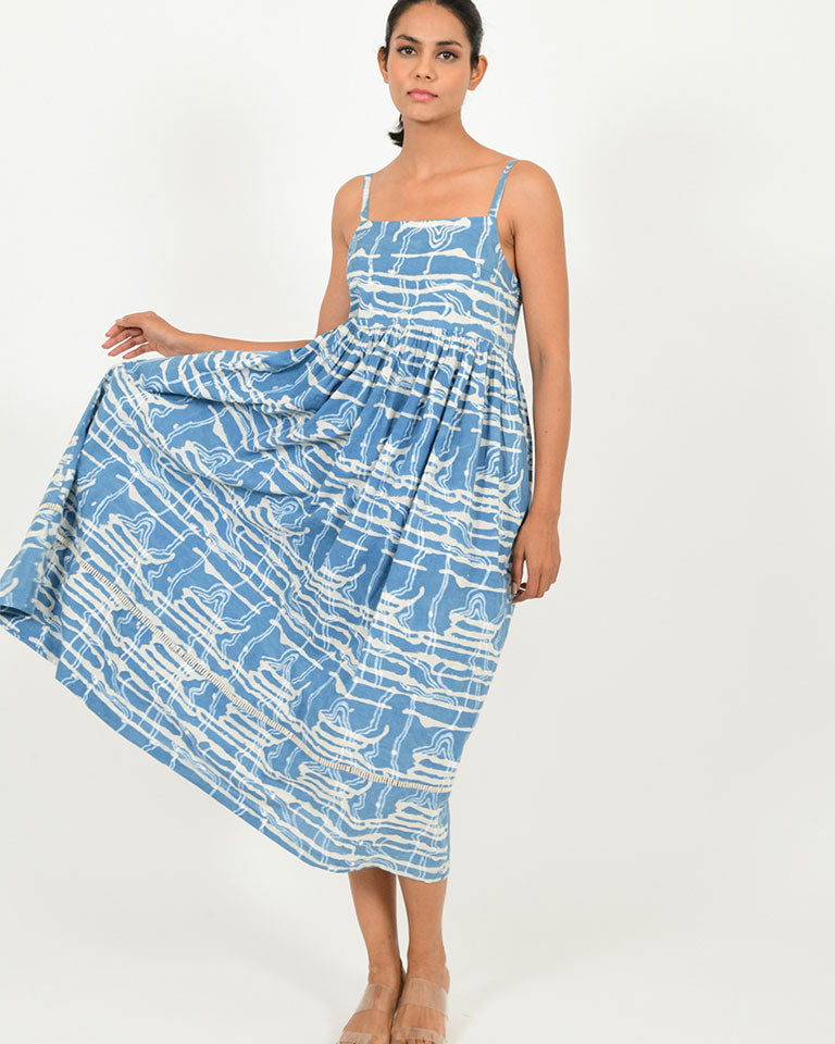 Indigo Splash Gather Dress DRESSES Rias Jaipur