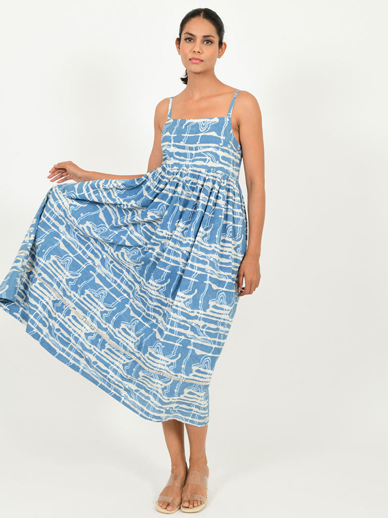 Indigo Splash Gather Dress DRESSES Rias Jaipur