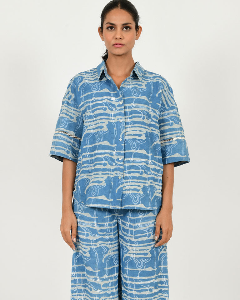 Indigo Splash Linen Shirt TOPS Rias Jaipur