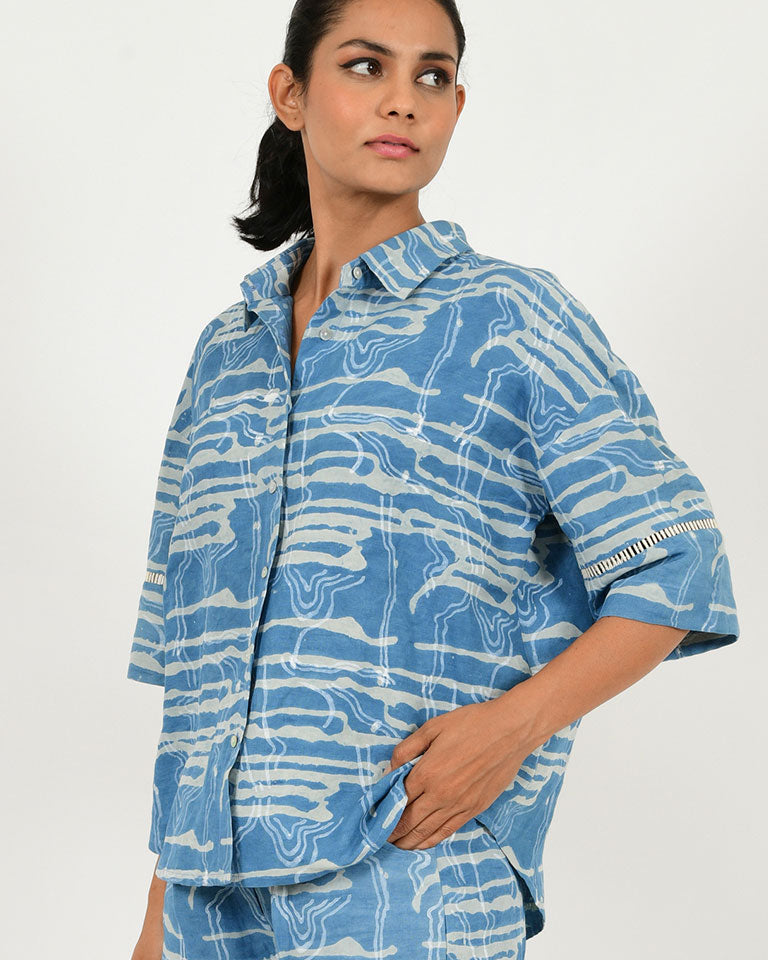 Indigo Splash Linen Shirt TOPS Rias Jaipur