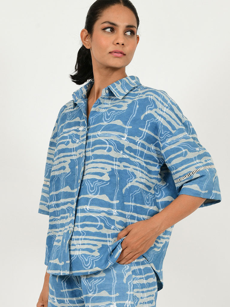 Indigo Splash Linen Shirt TOPS Rias Jaipur
