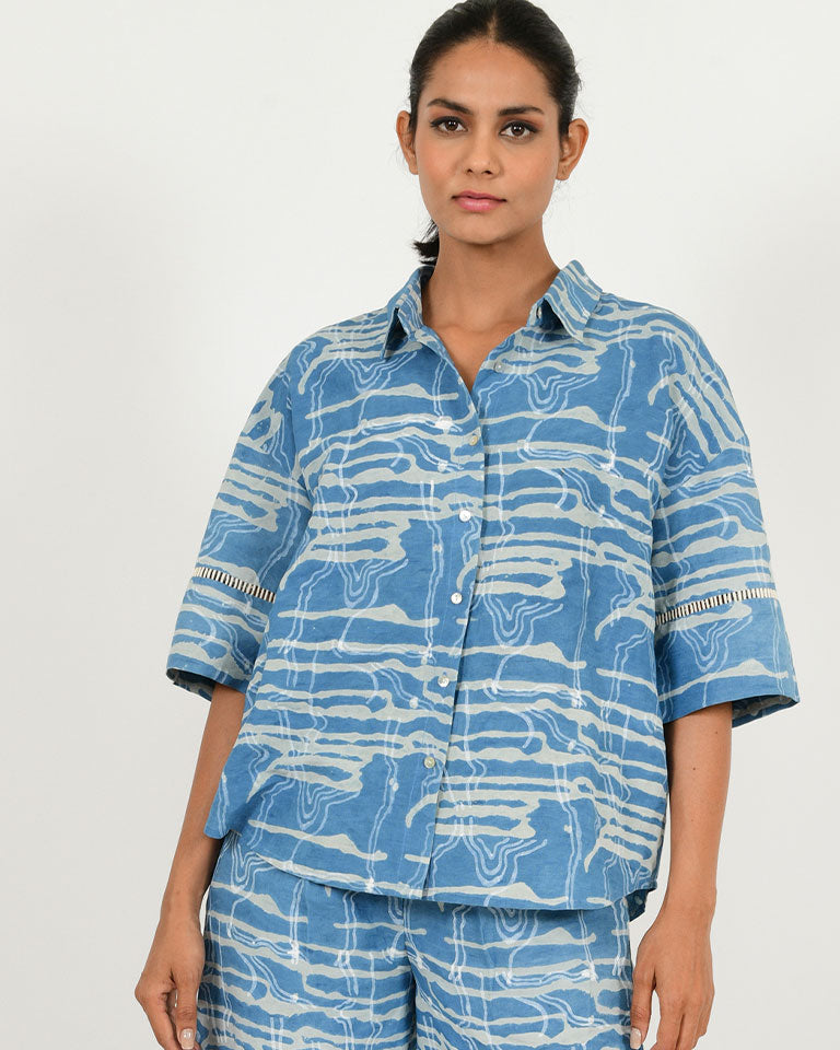 Indigo Splash Linen Shirt TOPS Rias Jaipur