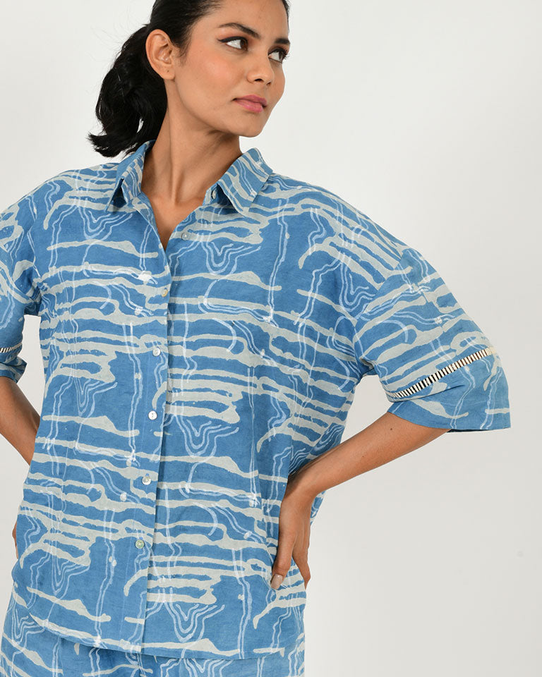 Indigo Splash Linen Shirt TOPS Rias Jaipur