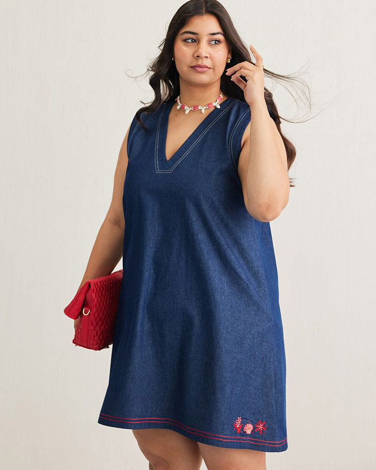 Deep Blue Denim Dress DRESSES SUI
