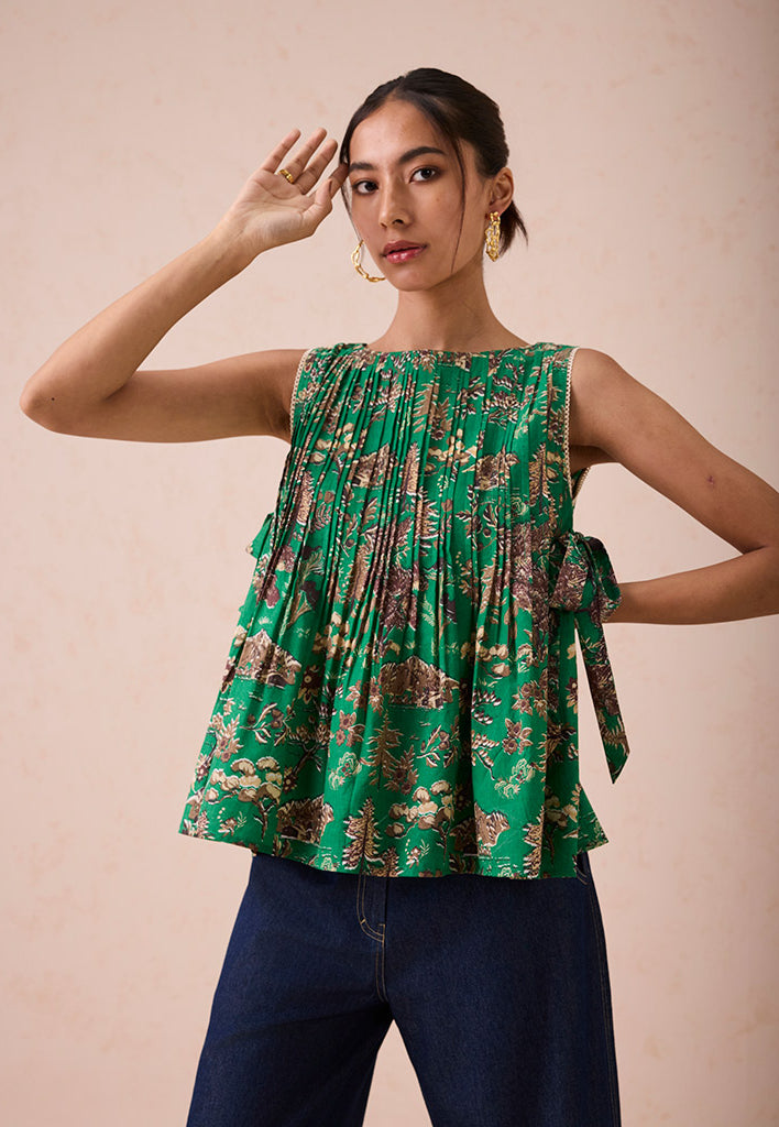 Emerald Pine Pleated Blouse TOPS SUI