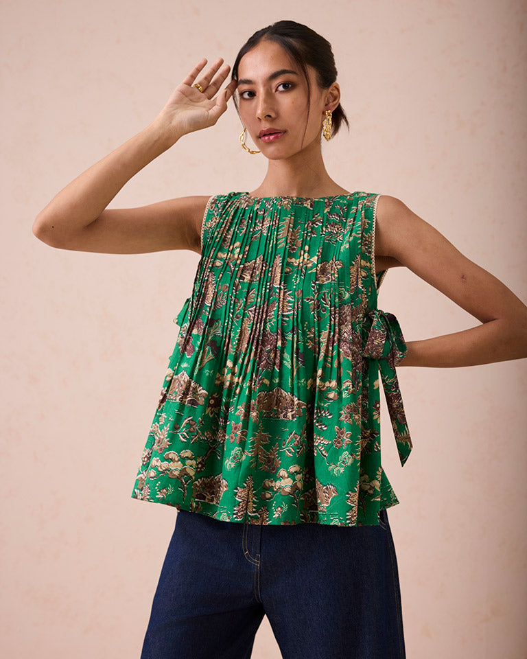Emerald Pine Pleated Blouse TOPS SUI