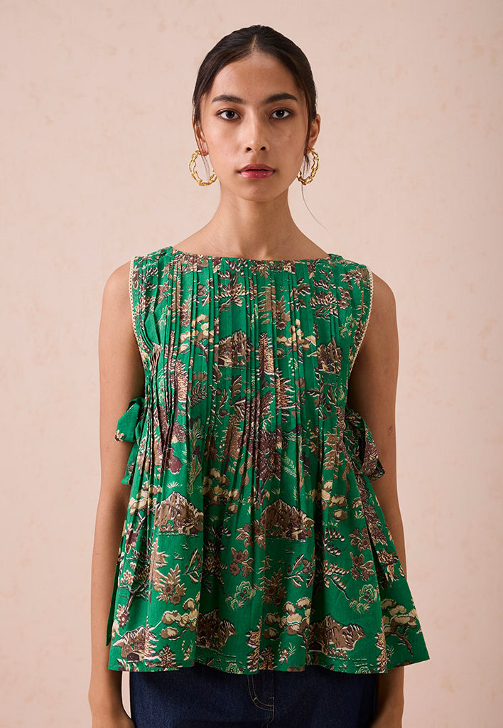 Emerald Pine Pleated Blouse TOPS SUI