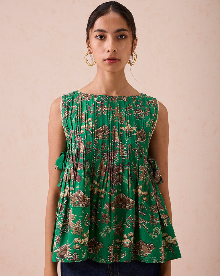 Emerald Pine Pleated Blouse TOPS SUI