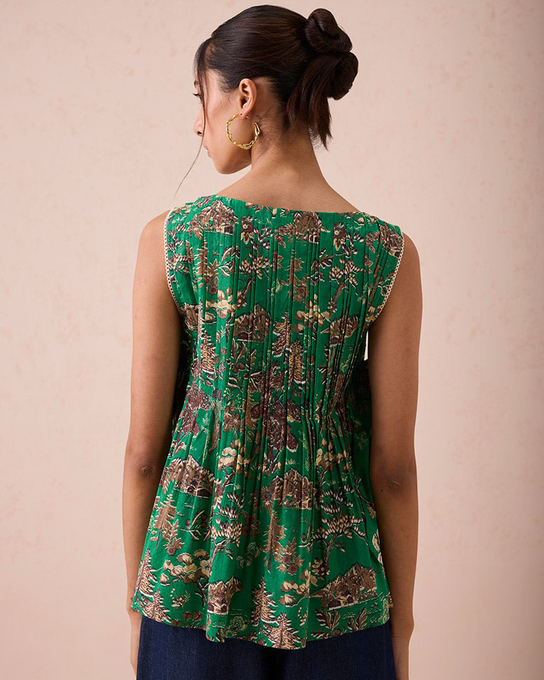 Emerald Pine Pleated Blouse TOPS SUI