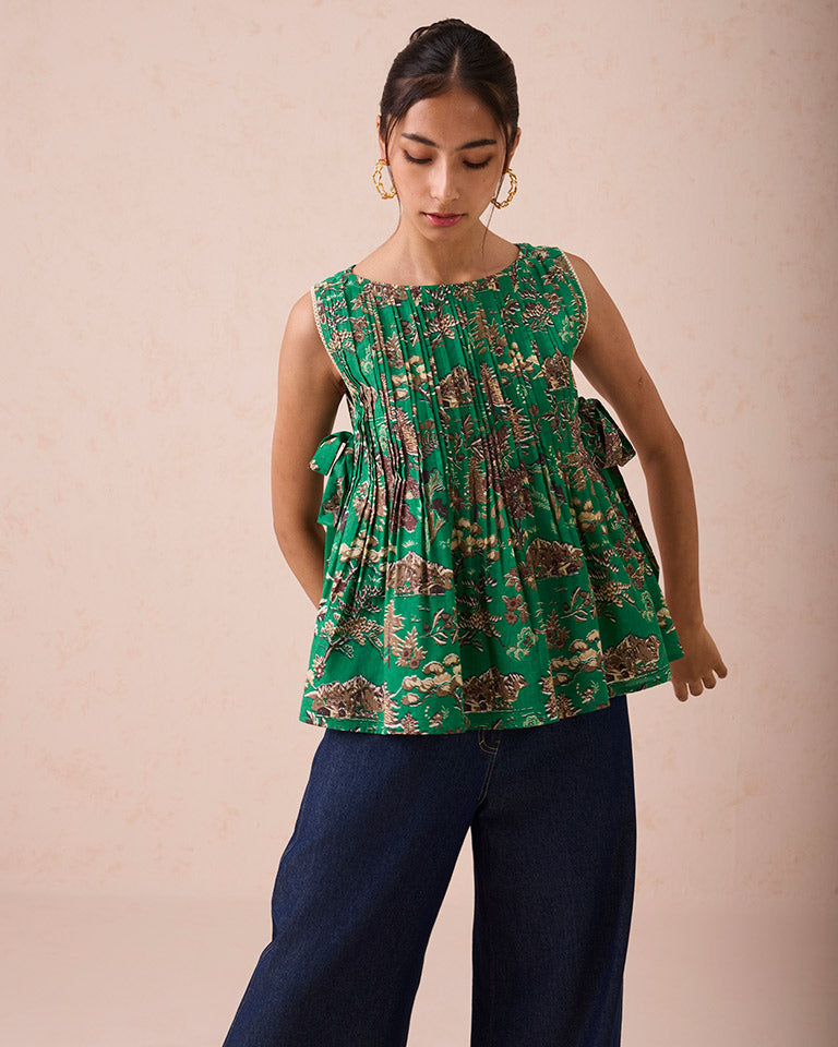 Emerald Pine Pleated Blouse TOPS SUI