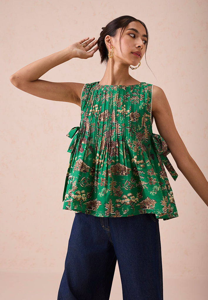 Emerald Pine Pleated Blouse TOPS SUI