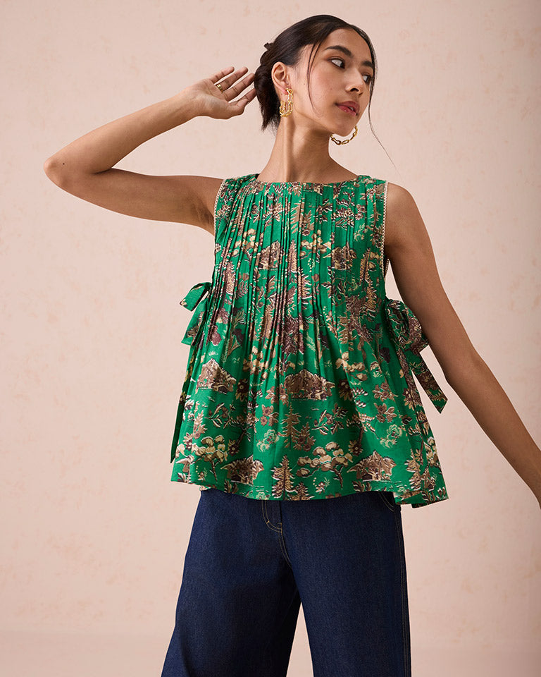 Emerald Pine Pleated Blouse TOPS SUI