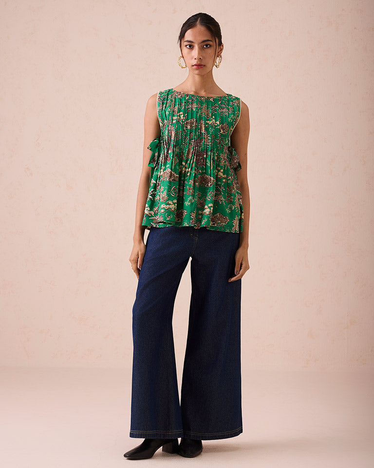 Emerald Pine Pleated Blouse TOPS SUI