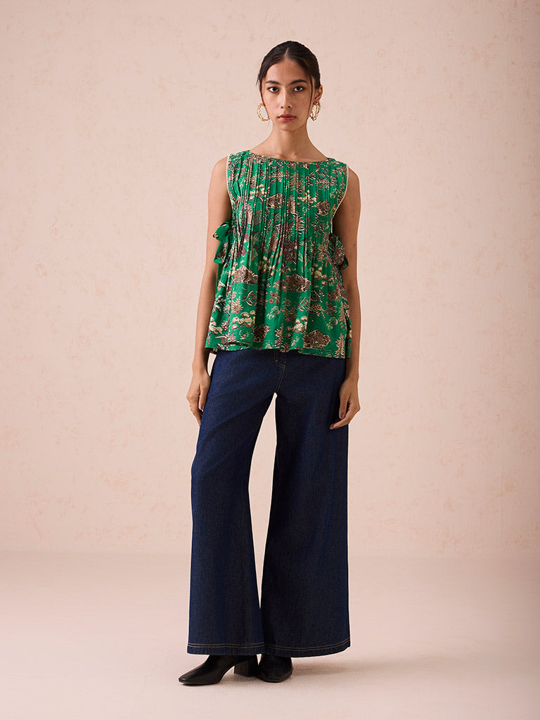Emerald Pine Pleated Blouse TOPS SUI