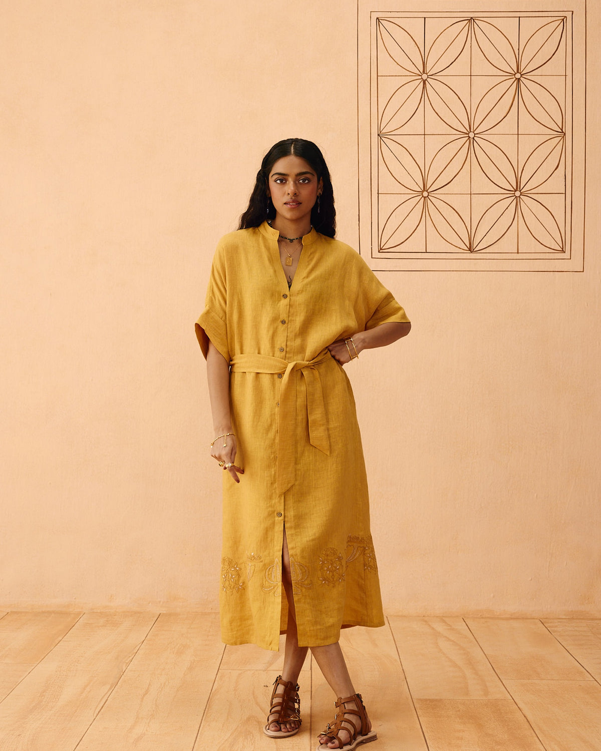Golden Palm Linen Dress DRESSES SUI