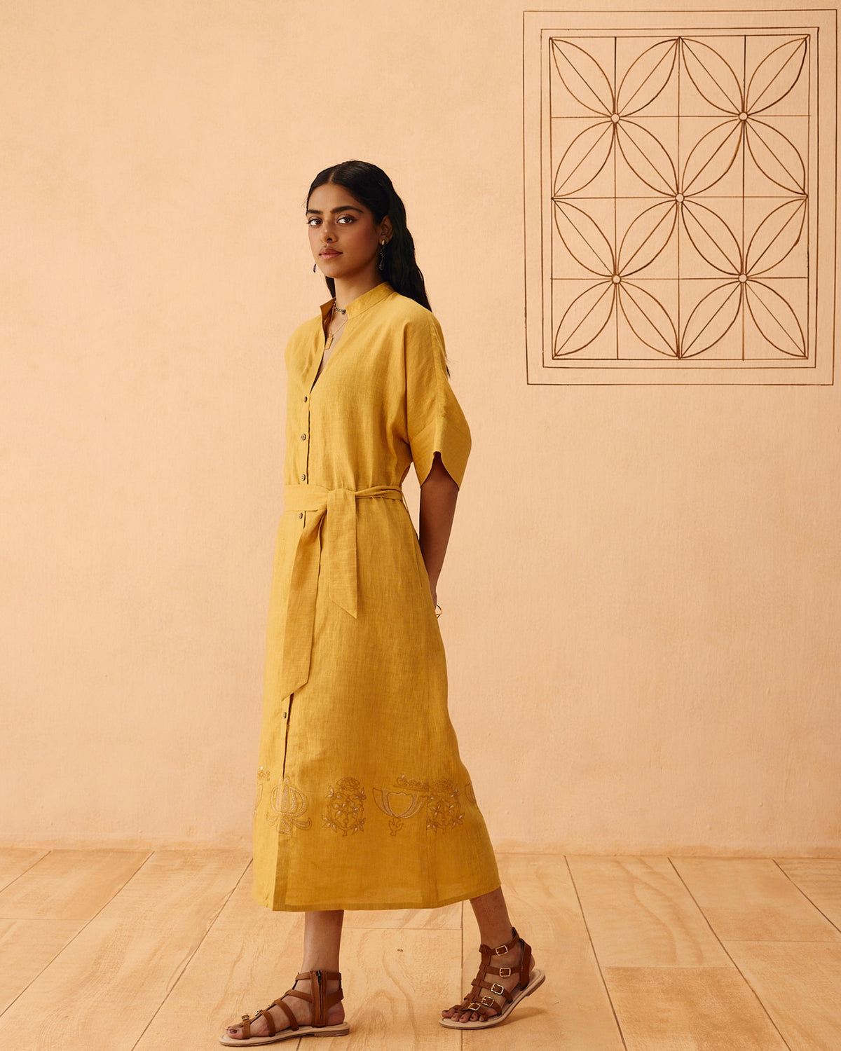 Golden Palm Linen Dress DRESSES SUI