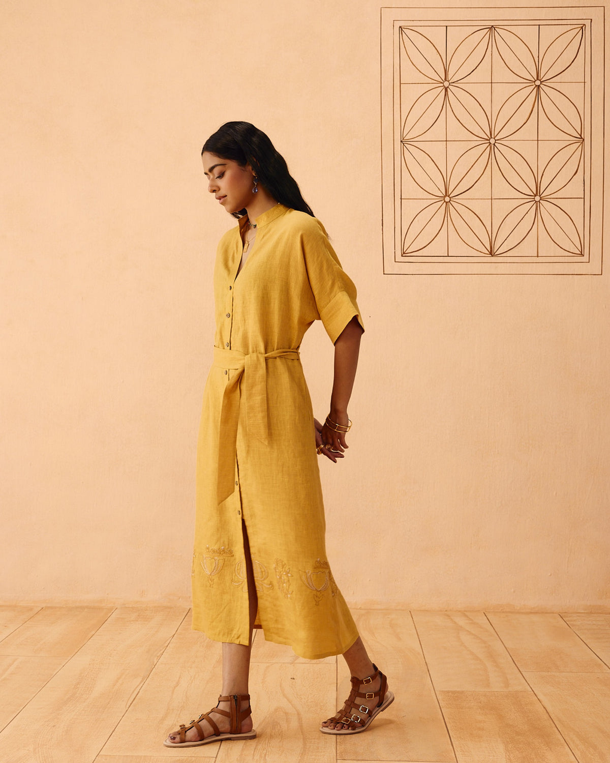Golden Palm Linen Dress DRESSES SUI