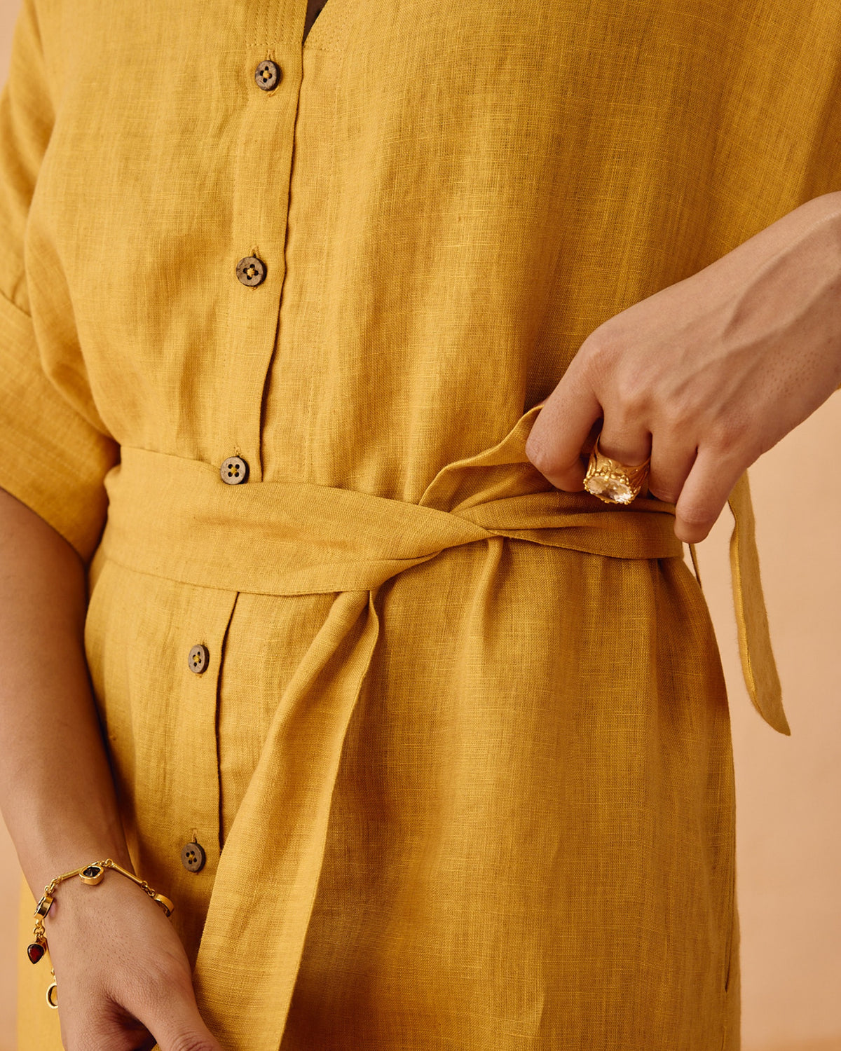 Golden Palm Linen Dress DRESSES SUI