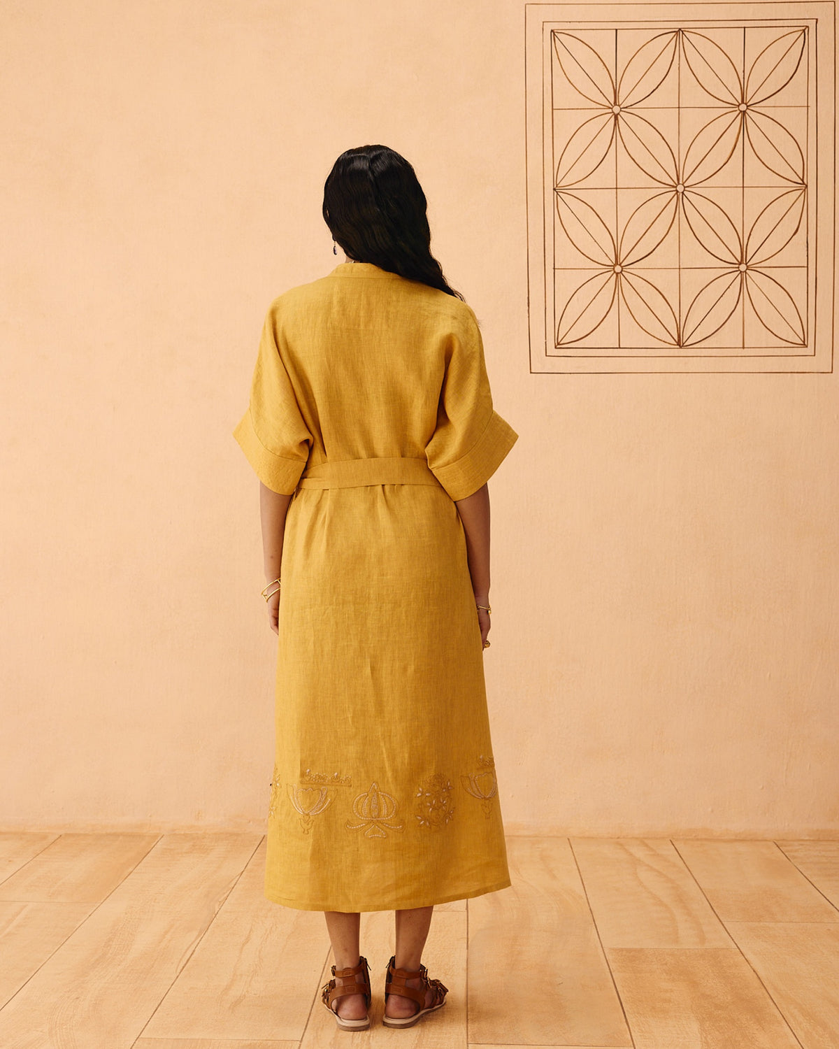 Golden Palm Linen Dress DRESSES SUI